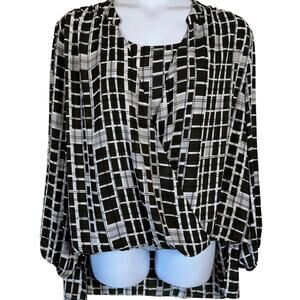 Alfani Career Top Womens Sz 24 Black White Hi-Low Long Sleeve Casual Office